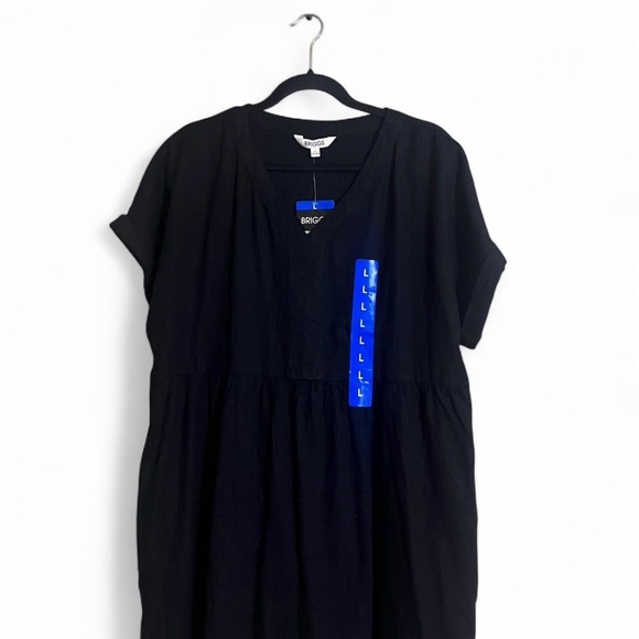 Briggs Linen Blend Dress Black V-Neck Sz L Short Sleeves Vacation Cruise Wear - Picture 5 of 7
